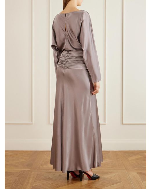 Staud Metallic Freda Gathered Silk-Blend Satin Maxi Dress