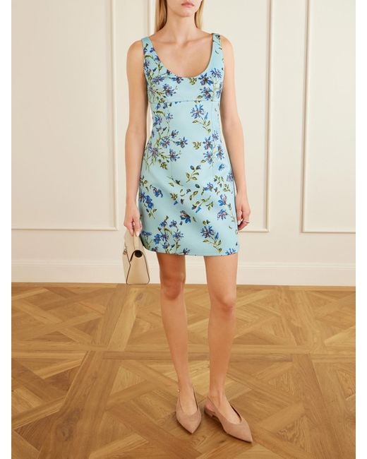 Emilia Wickstead Blue Floral-Printed Twill Mini Dress