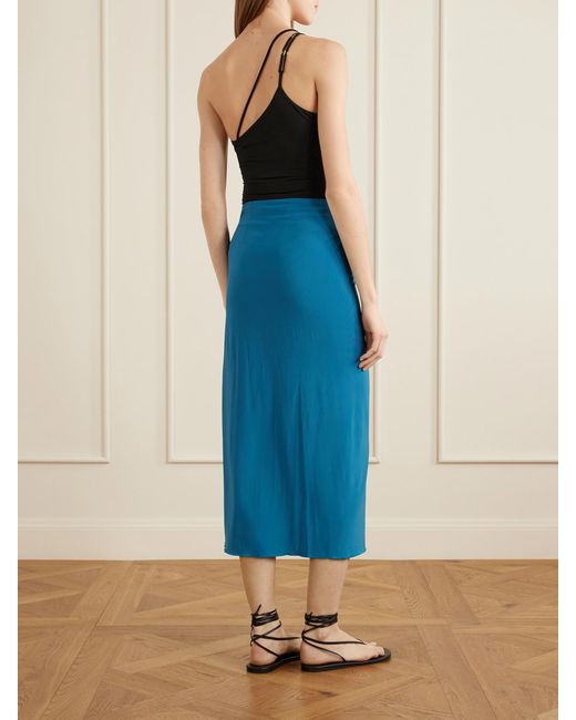 Max Mara Blue Beachwear Gathered Jersey Wrap-Effect Maxi Skirt