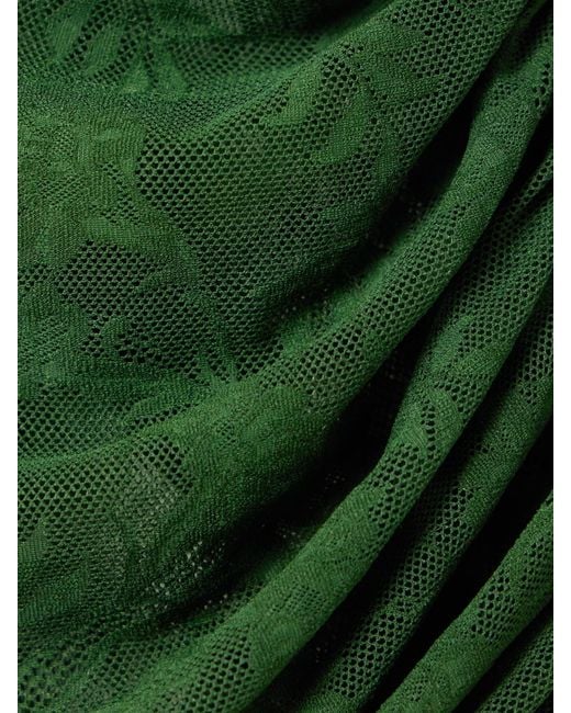 Norma Kamali Green Asymmetrisches Kleid Aus Stretch-Spitze Mit Stehkragen Und Raffung