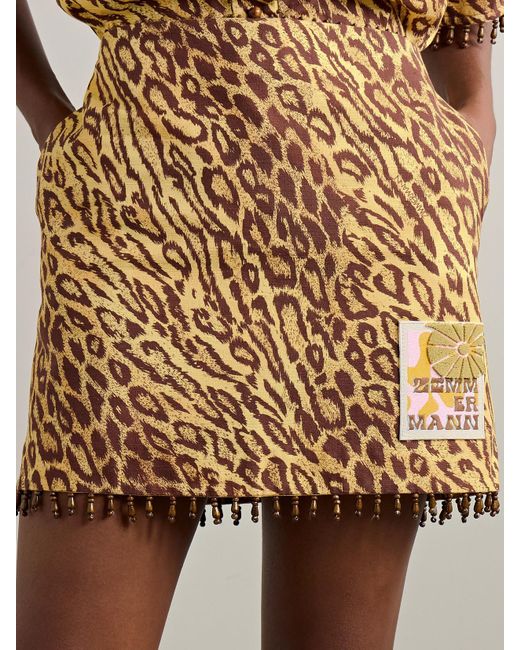 Zimmermann Natural Coco Bead-Embellished Appliquéd Leopard-Print Cotton Mini Skirt