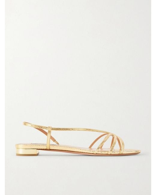 Aquazzura Natural Talk To Me Snake-Effect Metallic Leather Slingback Sandals