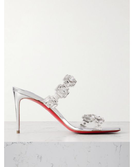 Christian Louboutin White Just Jewel 85 Mules Aus Pvc Und Leder Mit Kristallen