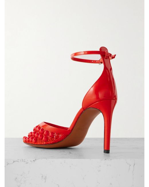 Alaïa Red 90 Embellished Fishnet And Patent-Leather Pumps