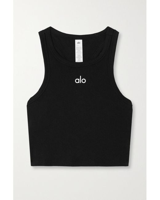 Alo Yoga Aspire Cropped Ribbed Stretch-cotton Jersey Tank in Black