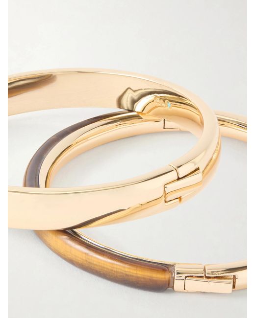Roxanne Assoulin Natural The Classic Stone Hinge Set Of Two-Tone Tiger's Eye Bangles