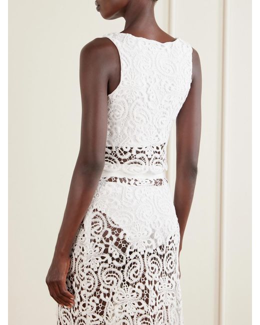 Miguelina White Rosi Cropped Guipure Lace-Trimmed Cotton-Jersey Top