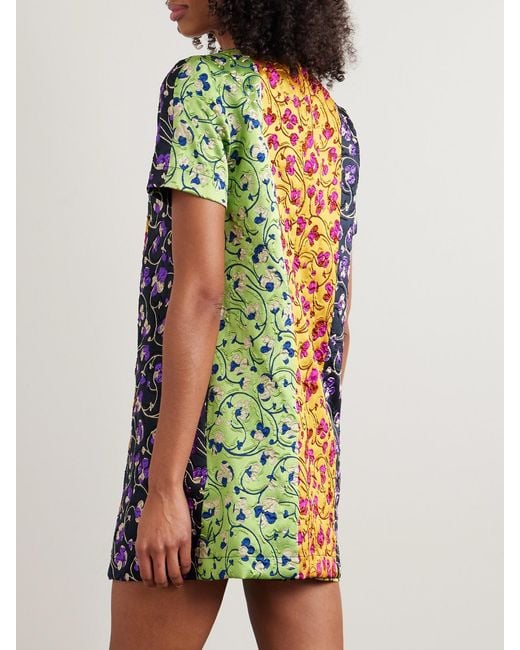 LaDoubleJ Multicolor Paneled Embroidered Cloque Mini Dress