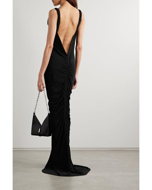 Givenchy Black Open-Back Ruched Crepe Gown