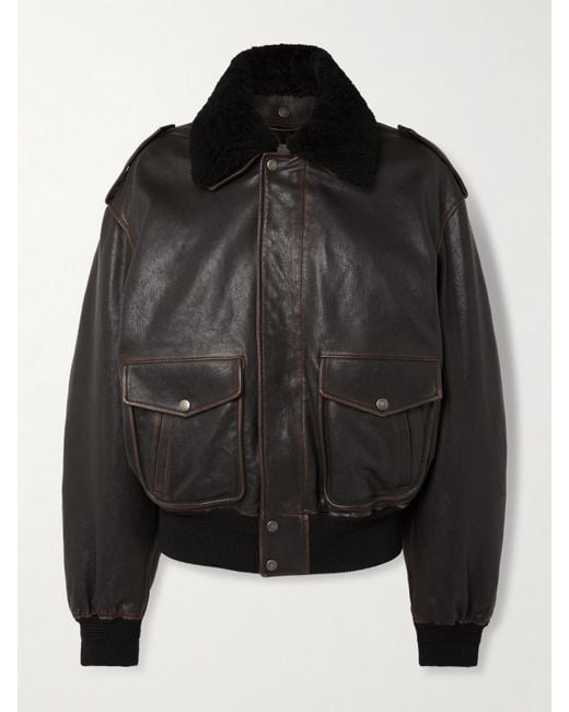 Saint Laurent Black Lederjacke Mit Shearling