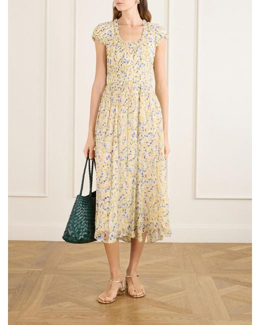 Ulla Johnson Natural Calliope Floral-Print Silk-Crepon Midi Dress