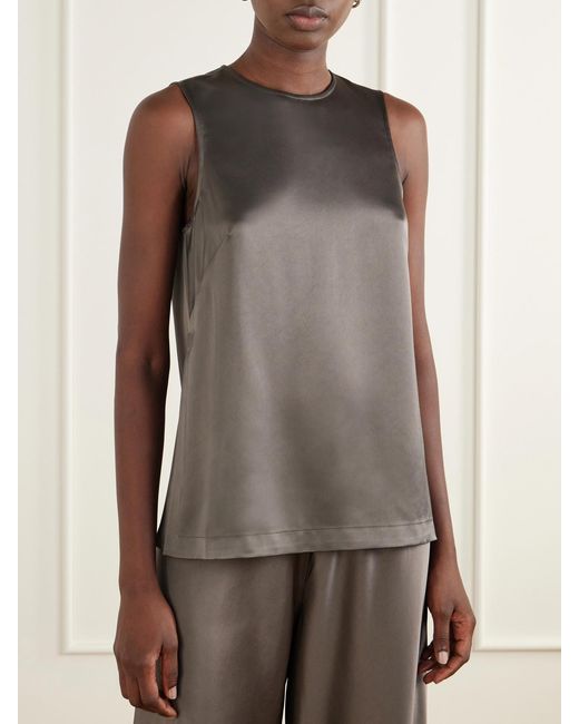 La Ligne Gray Crepe-Satin Cami