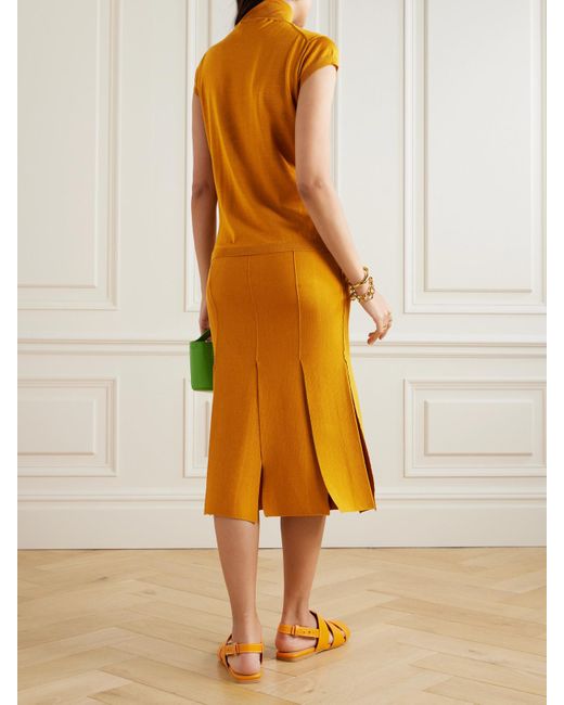 Marni Yellow Midikleid Aus Einer Woll-Seidenmischung Mit Stehkragen