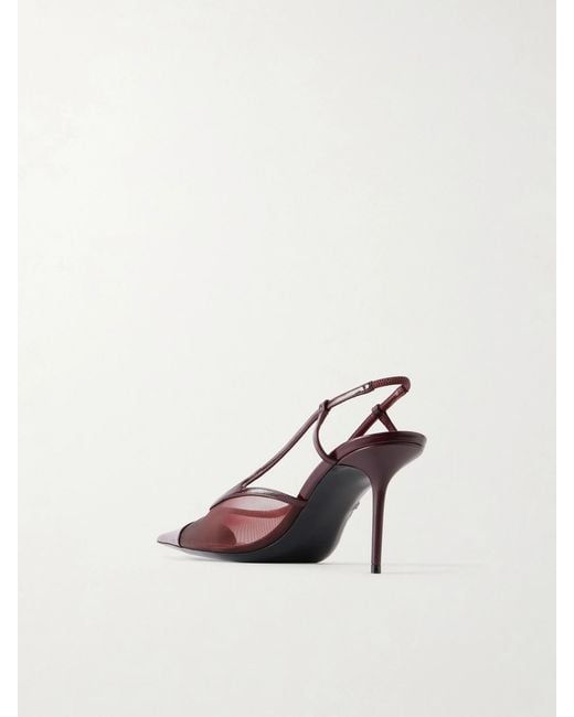 Saint Laurent Pink Renée Cassandre-Embroidered Patent Leather-Trimmed Mesh Slingback Pumps