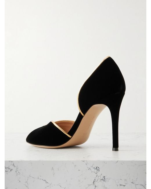 Gianvito Rossi Black 95 Metallic Leather-Trimmed Velvet Pumps
