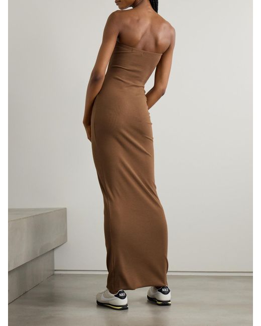 ÉTERNE Natural Trägerloses Maxikleid Aus Geripptem Stretch-Jersey