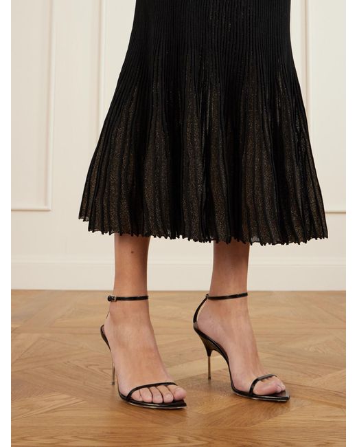 Ulla Johnson Black Vera Pleated Metallic Ribbed-Knit Midi Skirt