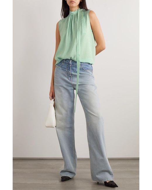 Givenchy Green Tie-Detailed Silk-Jacquard Blouse