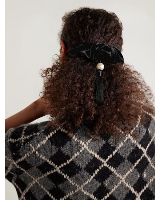 Jennifer Behr Black Isadora Haargummi Aus Samt Mit Kunstperle Und Troddel