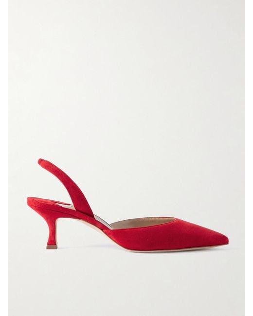 Manolo Blahnik Red Carolyne 50 Suede Slingback Pumps