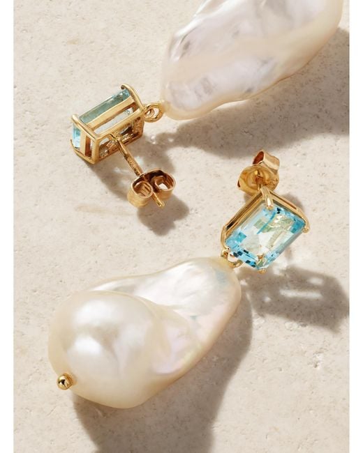 Mateo Natural 14-Karat, Topaz And Pearl Earrings