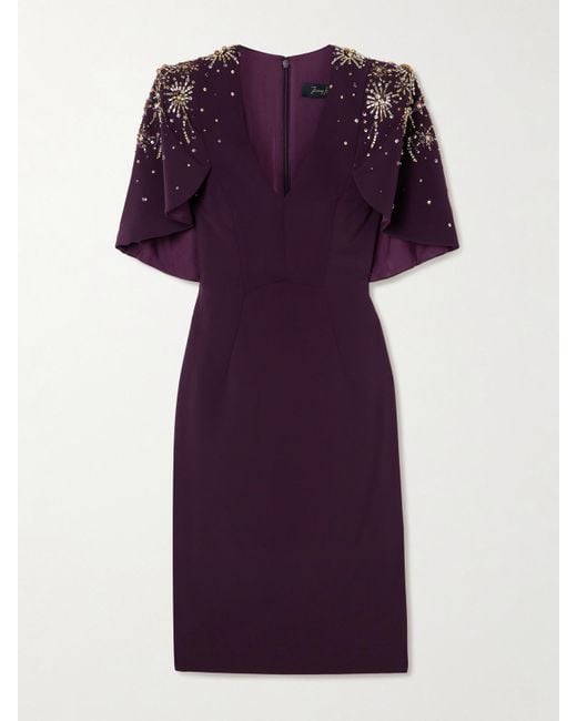 Robe Midi Effet Cape En Cady Stretch À Ornements Jenny Packham en coloris Purple