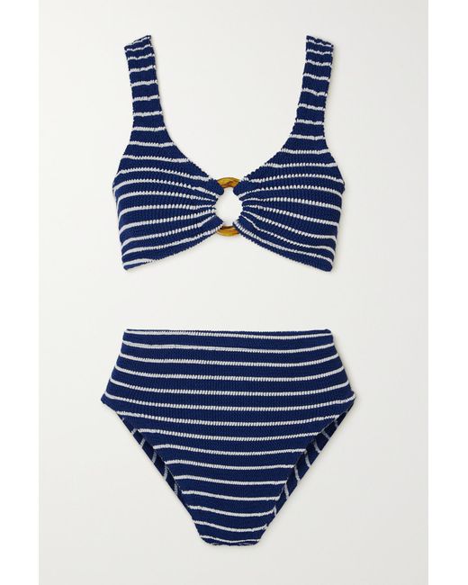 Hunza G Nadine Striped Seersucker Bikini in Blue