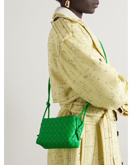 Bottega Veneta Green Loop Mini Intrecciato Leather Shoulder Bag