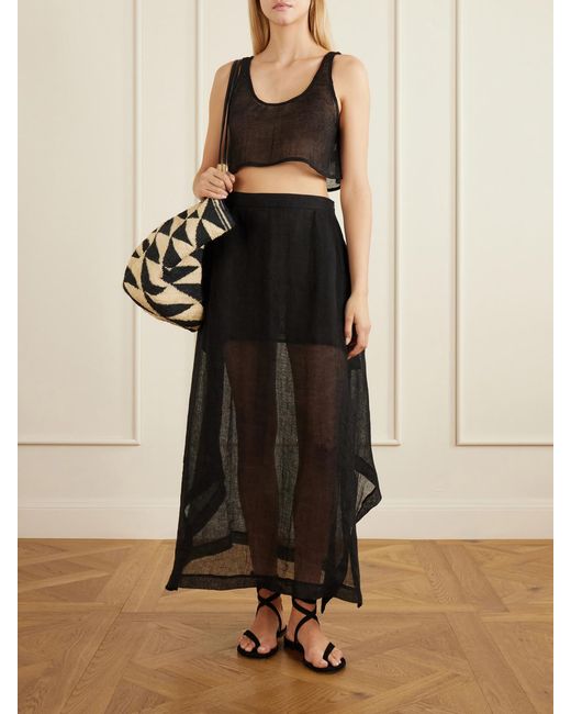 LeKasha Black Tahta Cropped Linen Top