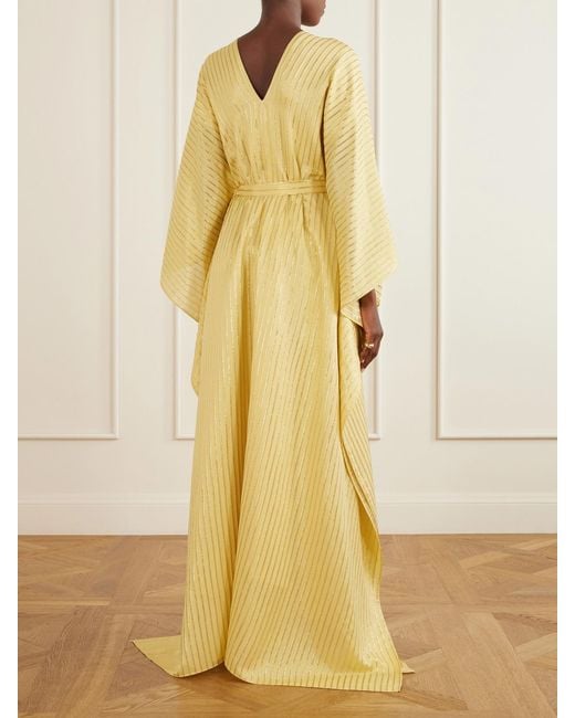 Taller Marmo Yellow Mojave Belted Lurex Fil Coupé Silk-Blend Gown