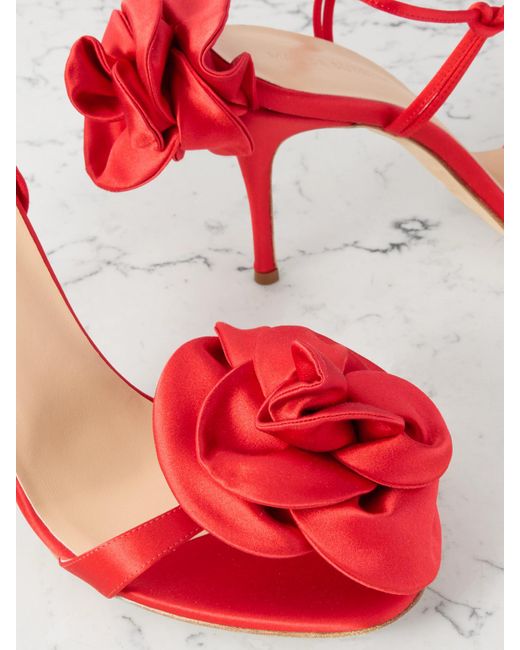 Magda Butrym Red Flower Appliquéd Satin Sandals