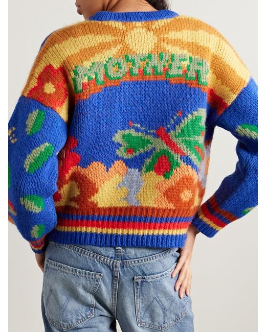 Mother Blue The Button Intarsia Alpaca-Blend Cardigan