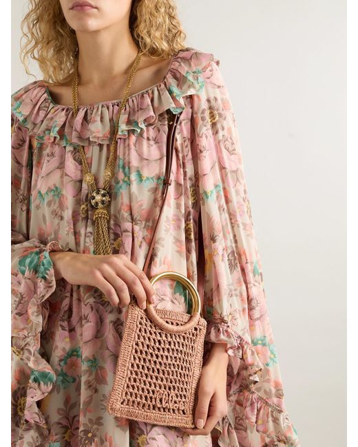 Chloé Natural Summer Banana Tote Aus Geflochtenem Raffiabast Mit Lederbesätzen