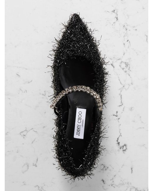 Jimmy Choo Bing 25 Crystal-Embellished Tinsel Pumps in Black