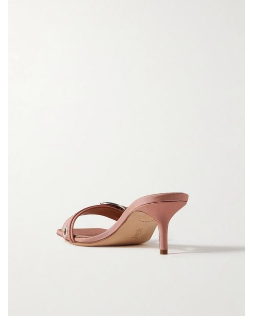 Aeyde Pink Ilvy Buckle-Embellished Faille Mules