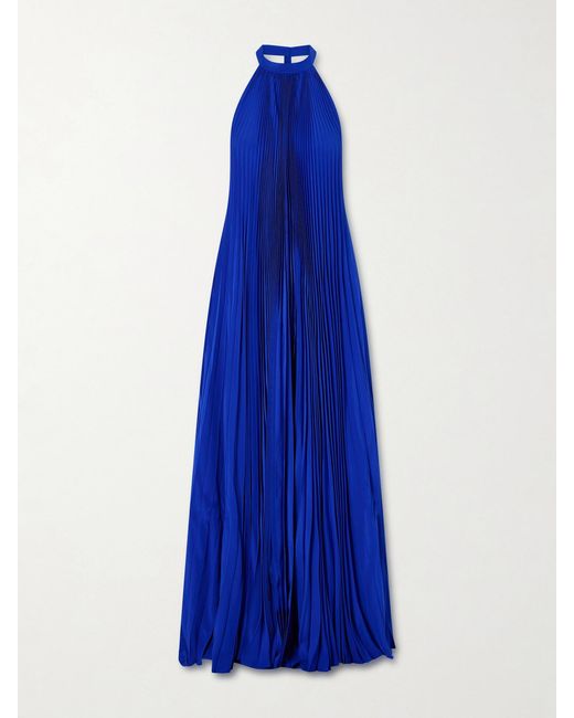 Tom Ford Blue Plissé Silk Crepe De Chine Halterneck Gown