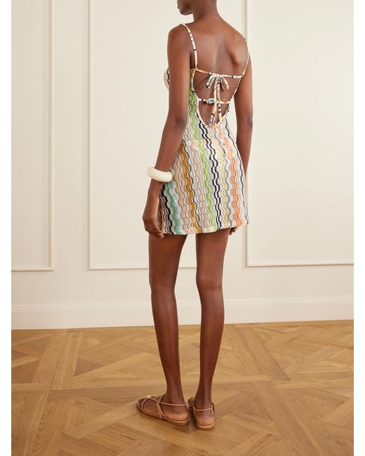 Missoni White Striped Metallic Crochet-Knit Mini Dress