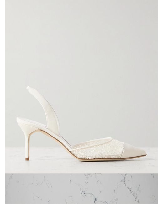 Manolo Blahnik Natural Capsli 70 Embroidered Lace And Crepe Pointed-Toe Slingback Pumps