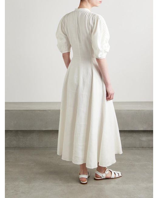 Gabriela Hearst White Arabella Pintucked Linen Maxi Dress