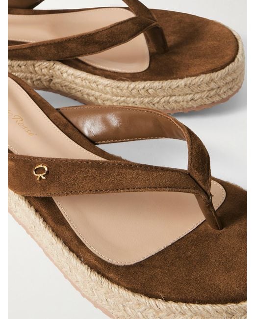 Gianvito Rossi Brown Embellished Suede Platform Espadrille Flip Flops