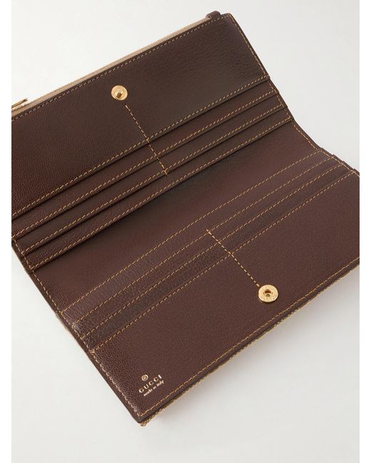 Gucci Natural Leather-Trimmed Gg Supreme-Jacquard Coated-Canvas Wallet