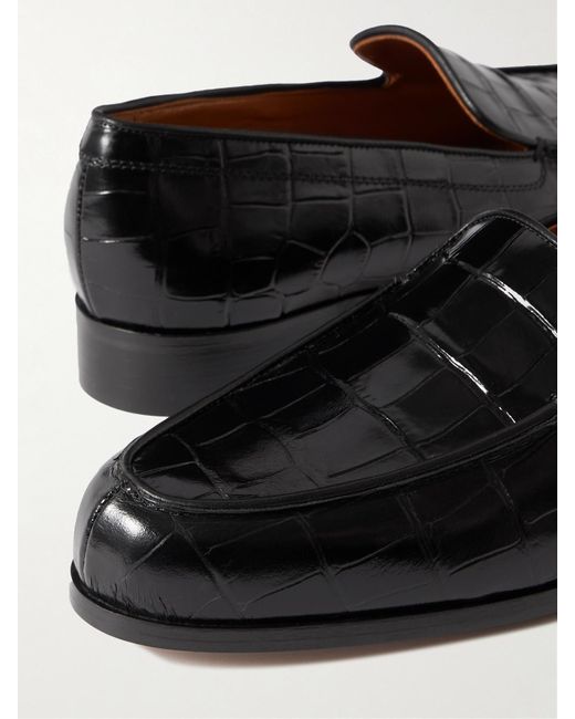 Emme Parsons Black Danielle Croc-Effect Patent-Leather Loafers