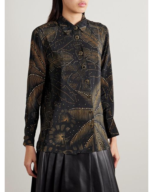 Farm Rio Black Crystal-Embellished Printed Crepe De Chine Shirt