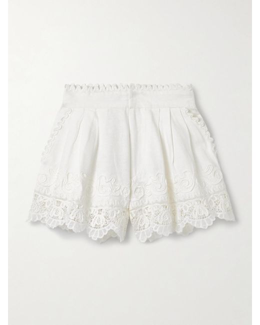 Sea White Iyla Guipure Lace-Trimmed Cotton And Linen-Blend Shorts