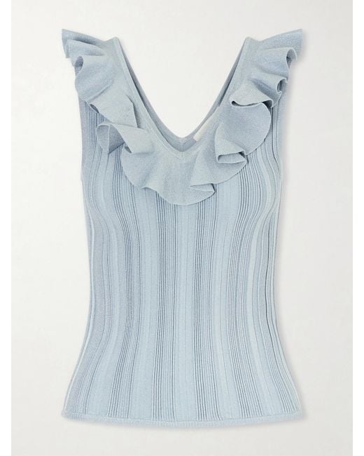 Zimmermann Blue Aster Metallic Ruffled Top