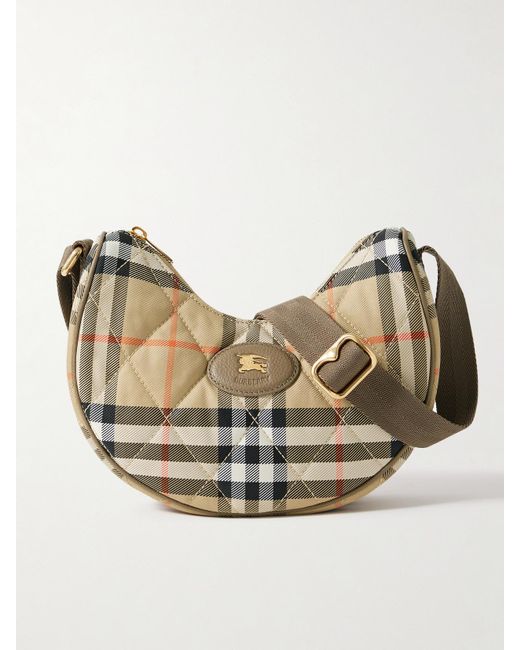 Burberry Natural Schultertasche Aus Gestepptem Twill Mit Karomuster Und Lederbesätzen
