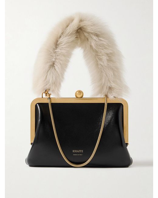 Khaite White Lilith Shearling-Trimmed Leather Tote