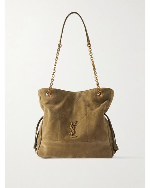 Saint Laurent Natural Jamie Schultertasche Aus Gestepptem Veloursleder Mit Lederbesätzen Und Applikation