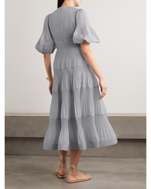 Zimmermann Blue Tiered Plissé Silk-Organza Midi Dress