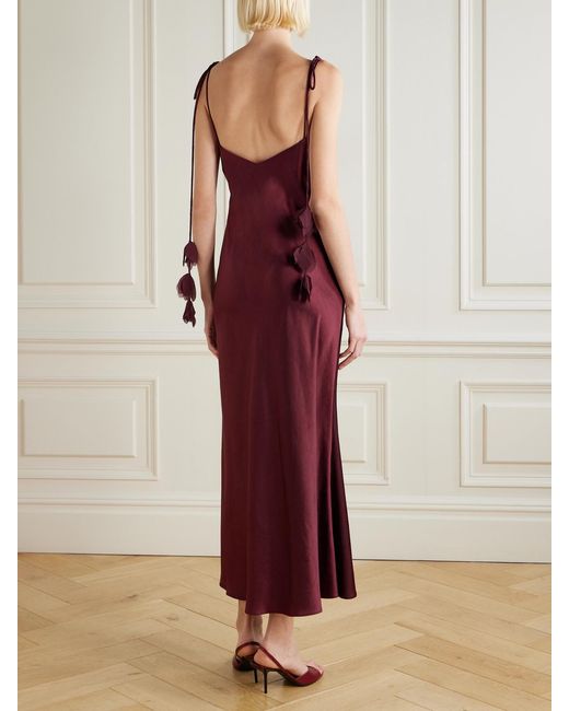 Self-Portrait Red Georgette-Trimmed Draped Satin Midi Dress